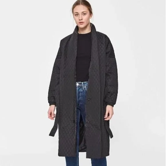 Just Female Black Quilt Maxi Coat Size XS NWT $175 - Picture 2 of 11